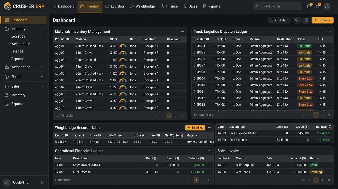 Crusher ERP interface preview